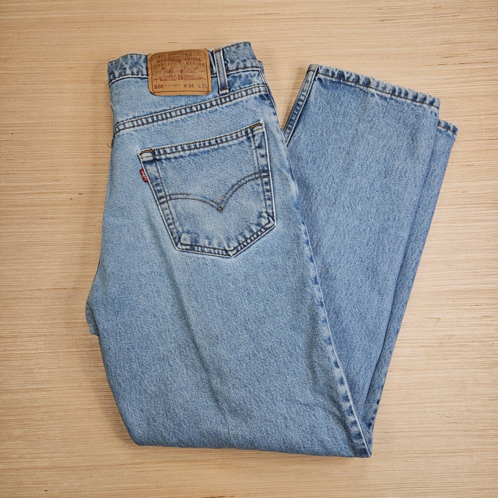 Vintage 90s Levi's Jeans Mens 34x30 Fit 32x30 Light Blue 550 Relaxed Fit Tapered - Picture 1 of 16